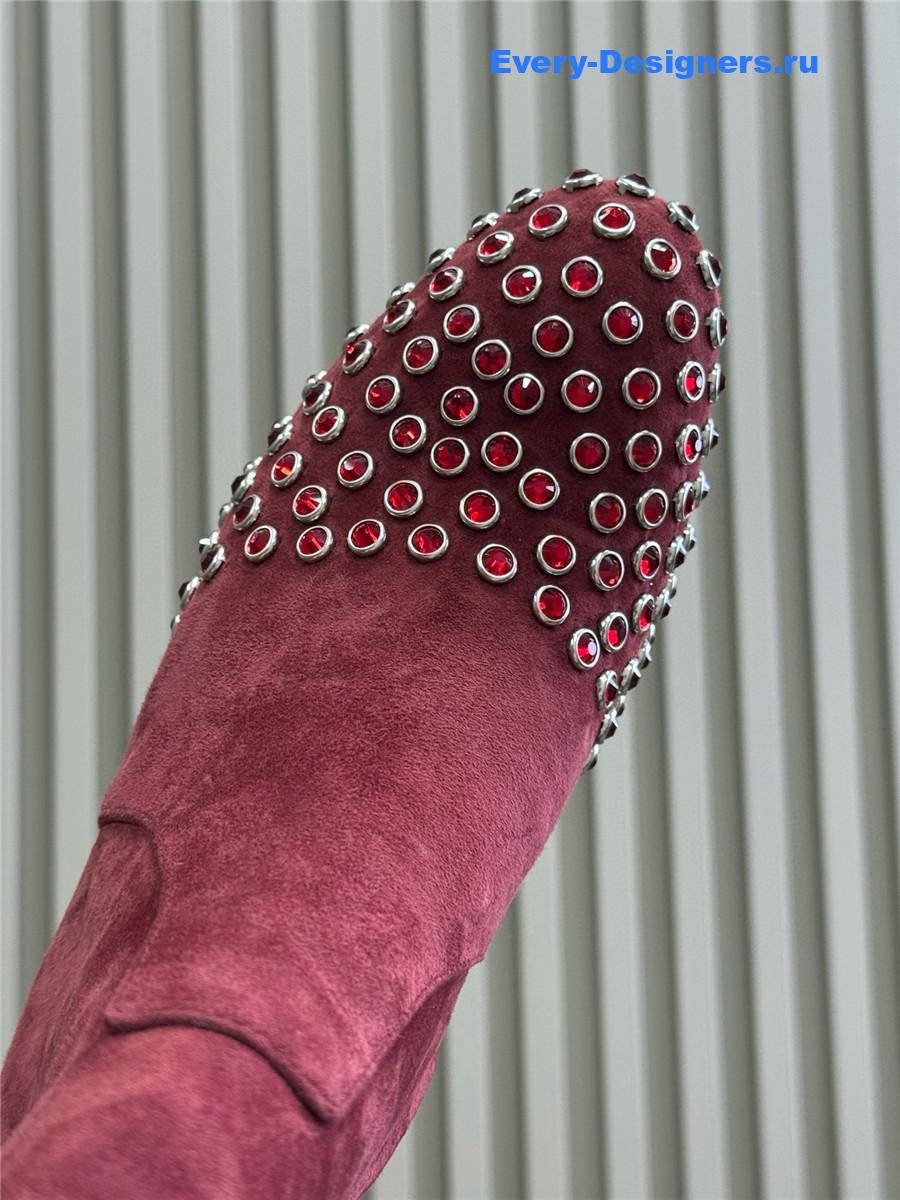 Alaïa Burgundy Suede Leather Crystal Ankle Boots