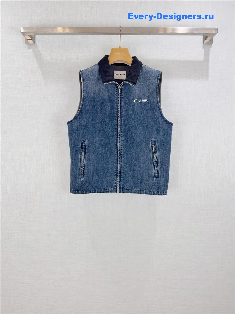 Miu Miu Navy Cashmere Denim Blouson Vest