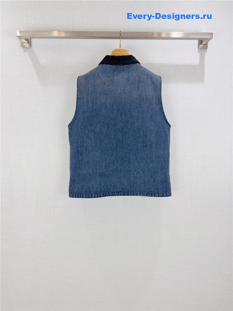 Miu Miu Navy Cashmere Denim Blouson Vest