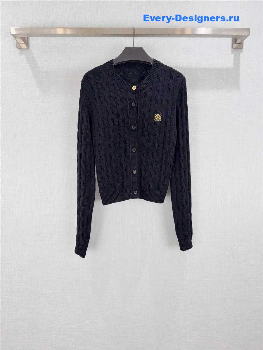 L0ew* black cable-knit logo-embroidered cardigan