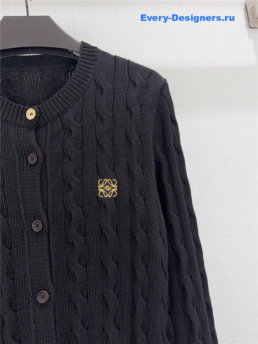 L0ew* black cable-knit logo-embroidered cardigan