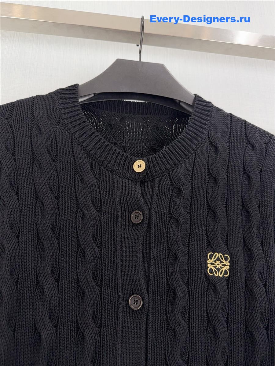 L0ew* black cable-knit logo-embroidered cardigan