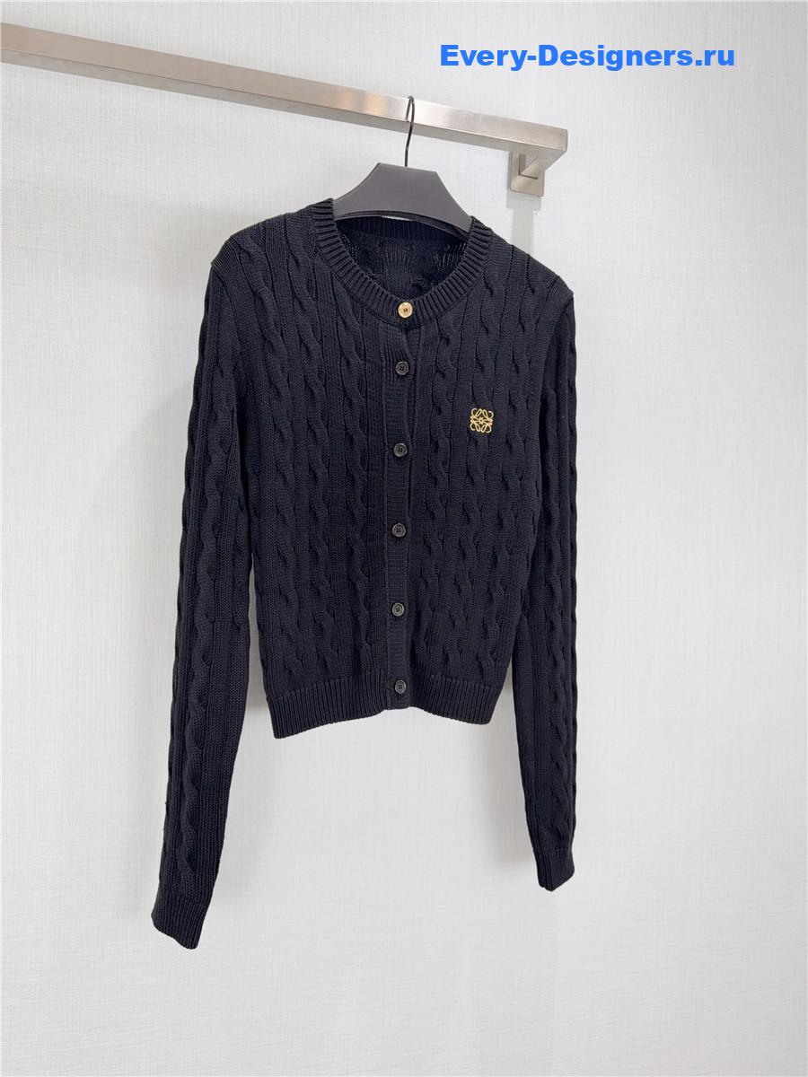 L0ew* black cable-knit logo-embroidered cardigan