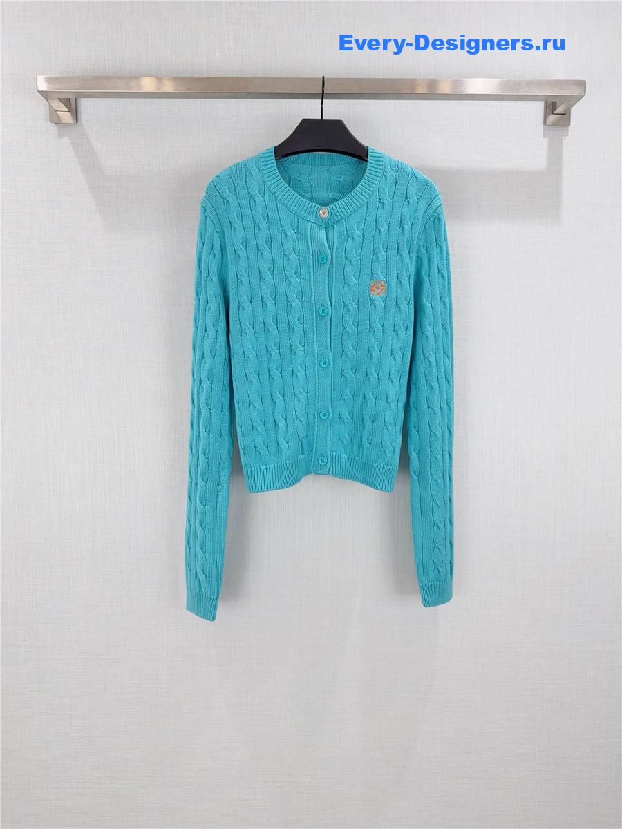 L0ew* blue cable-knit logo-embroidered cardigan