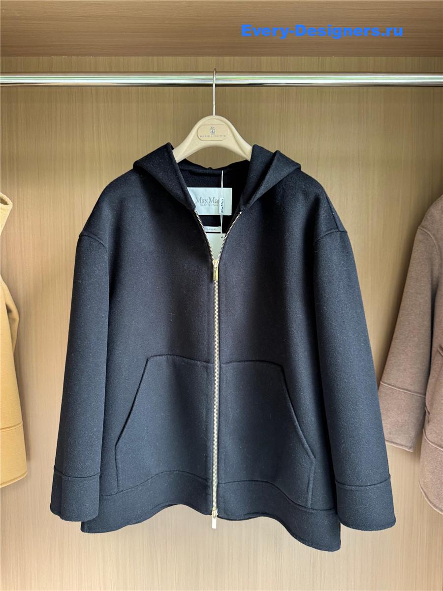 Max Mara Black Hooded Cashmere Coat