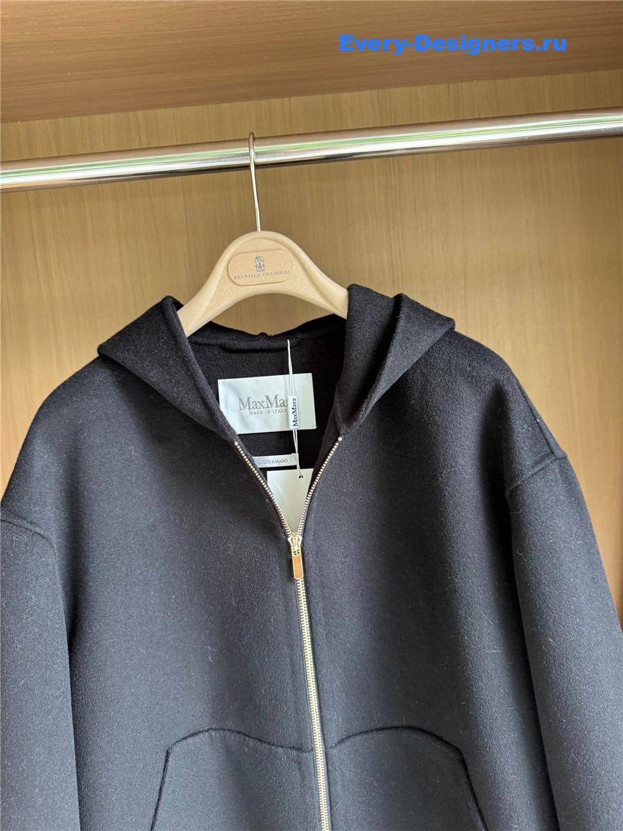 Max Mara Black Hooded Cashmere Coat