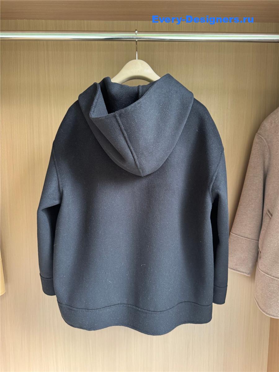 Max Mara Black Hooded Cashmere Coat