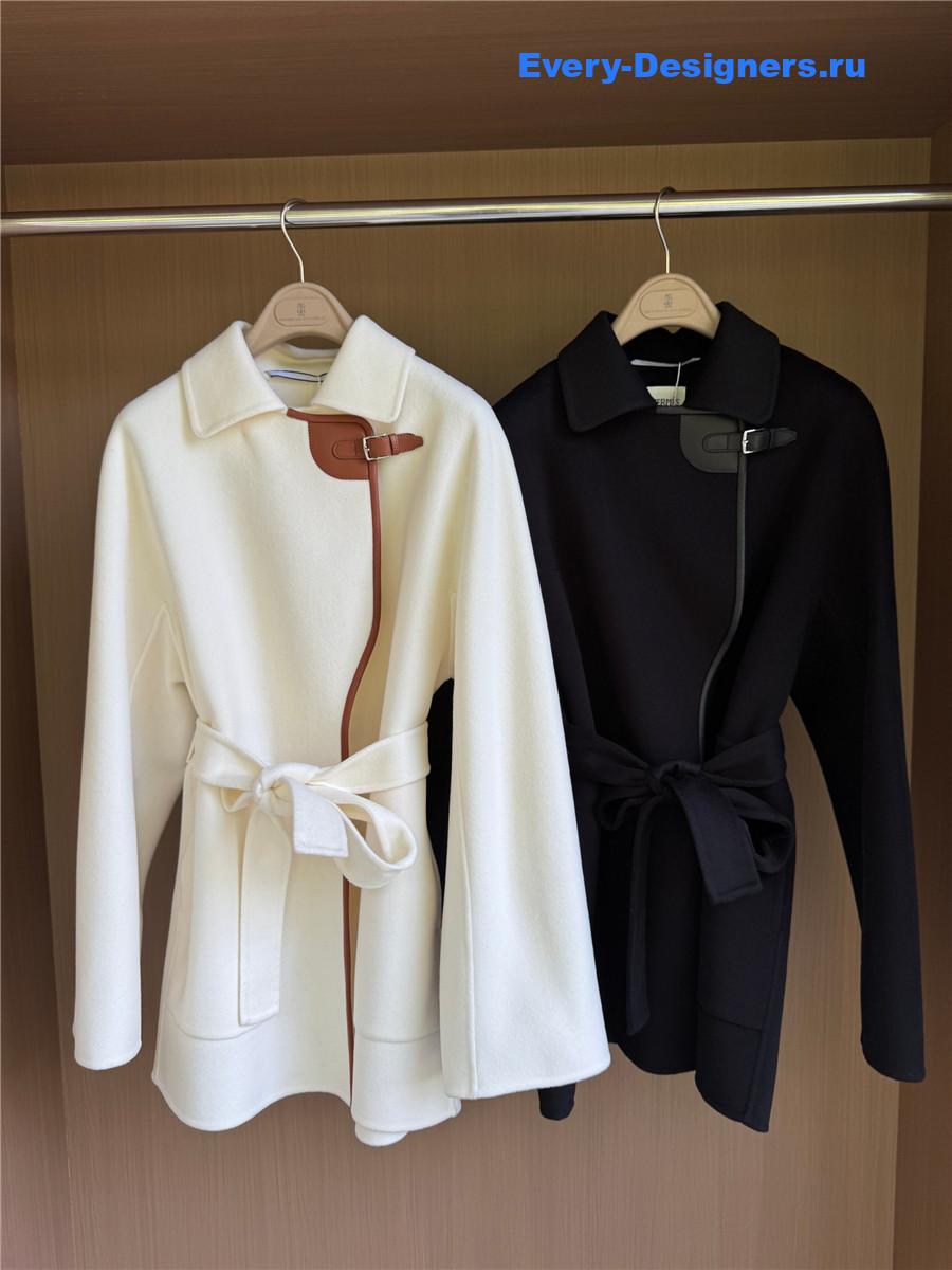 H**me5 leather buttons beige cashmere coat