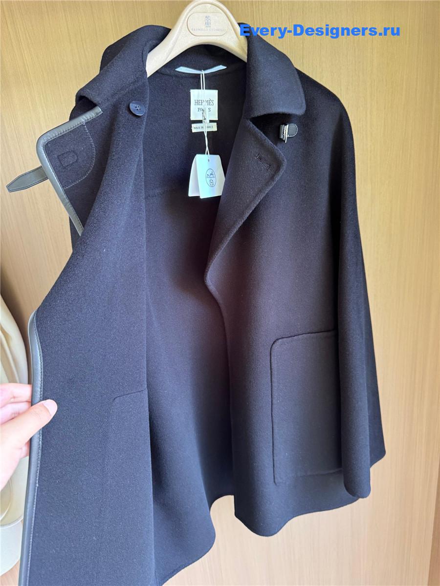 H**me5 leather buttons navy cashmere coat