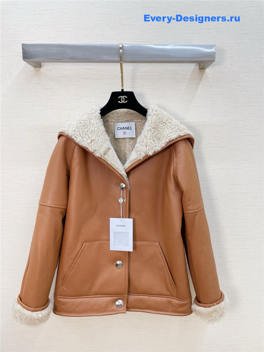 Ch**el brown shearling cropped coat