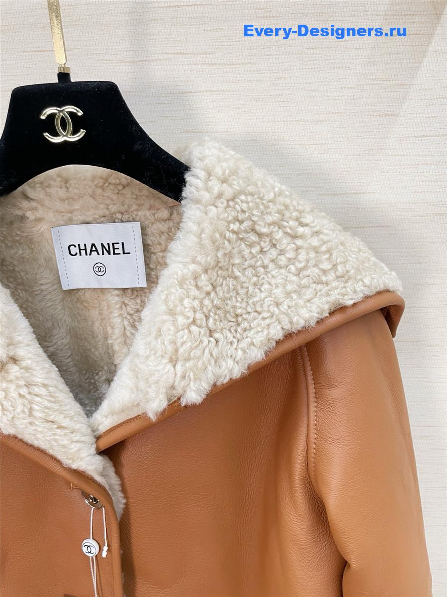 Ch**el brown shearling cropped coat
