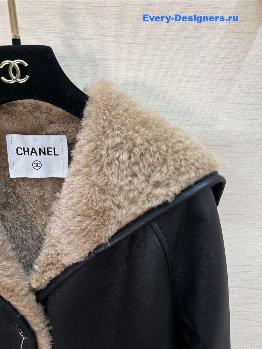 Ch**el black hooded shearling coat