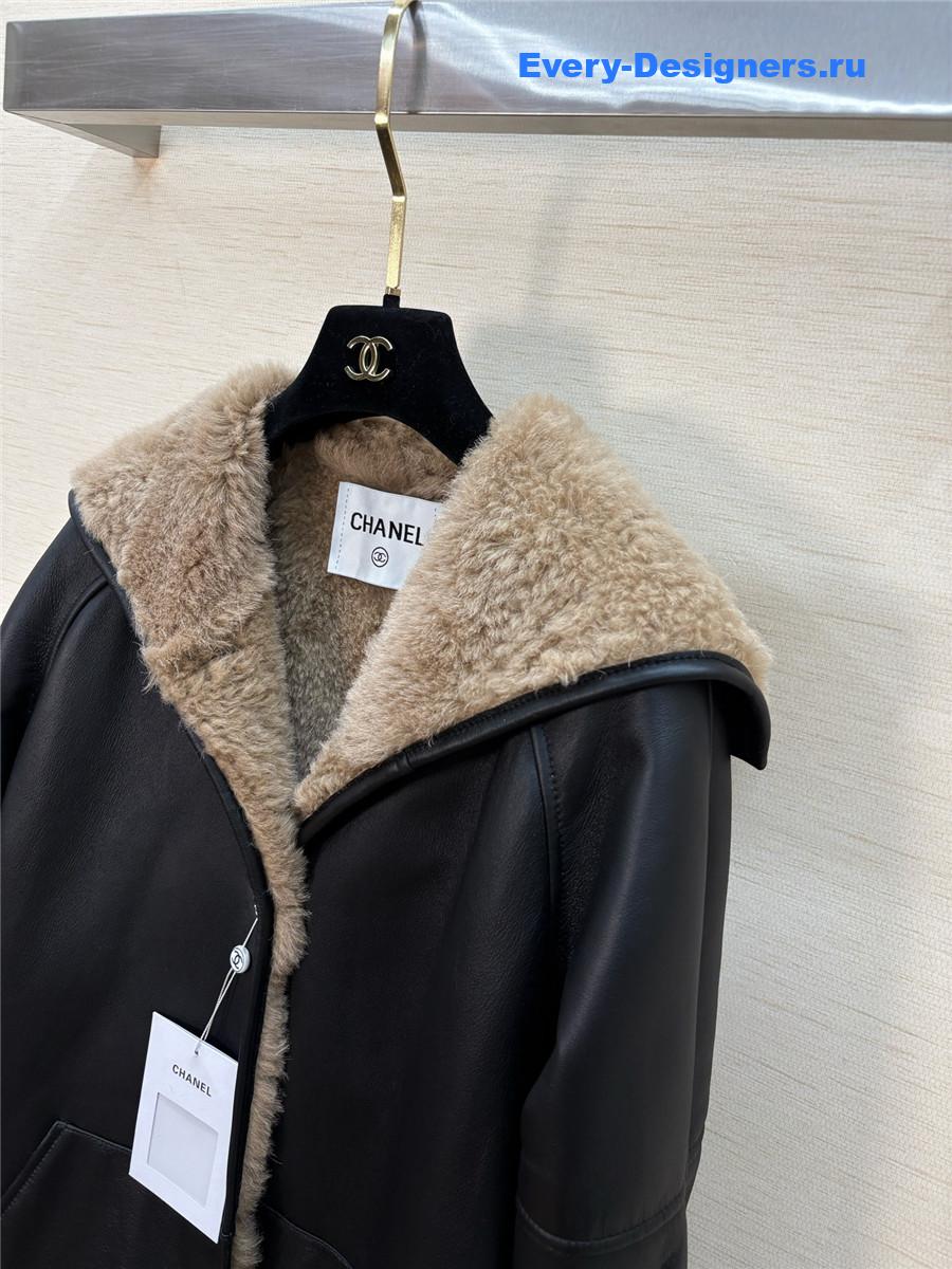 Ch**el black hooded shearling coat