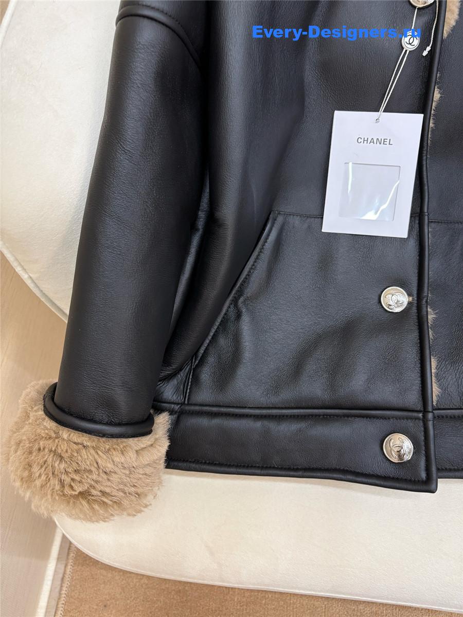 Ch**el black hooded shearling coat