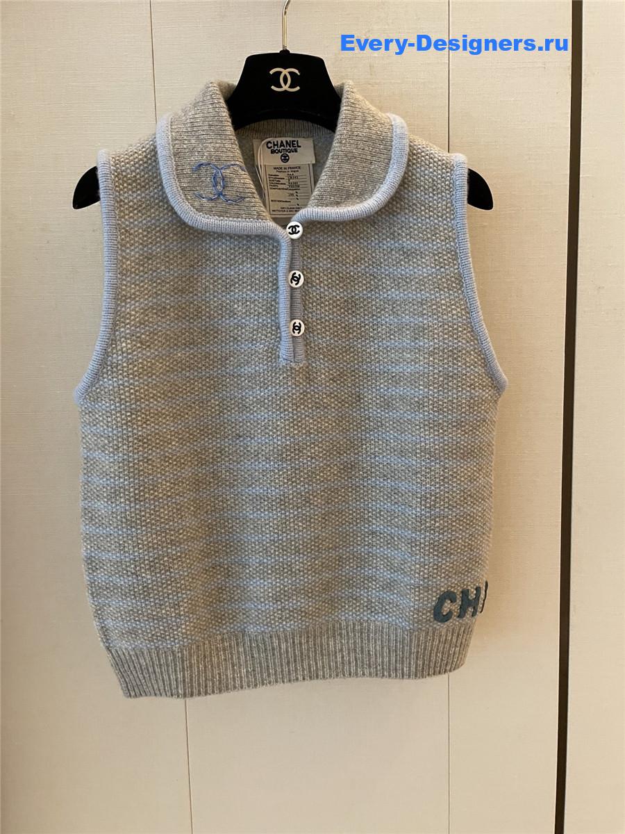 Ch**el cc grey striped sleeveless tank top