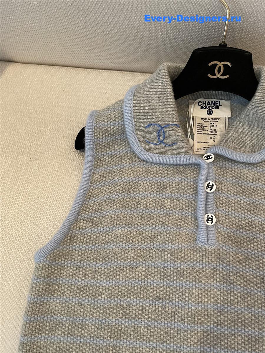 Ch**el cc grey striped sleeveless tank top