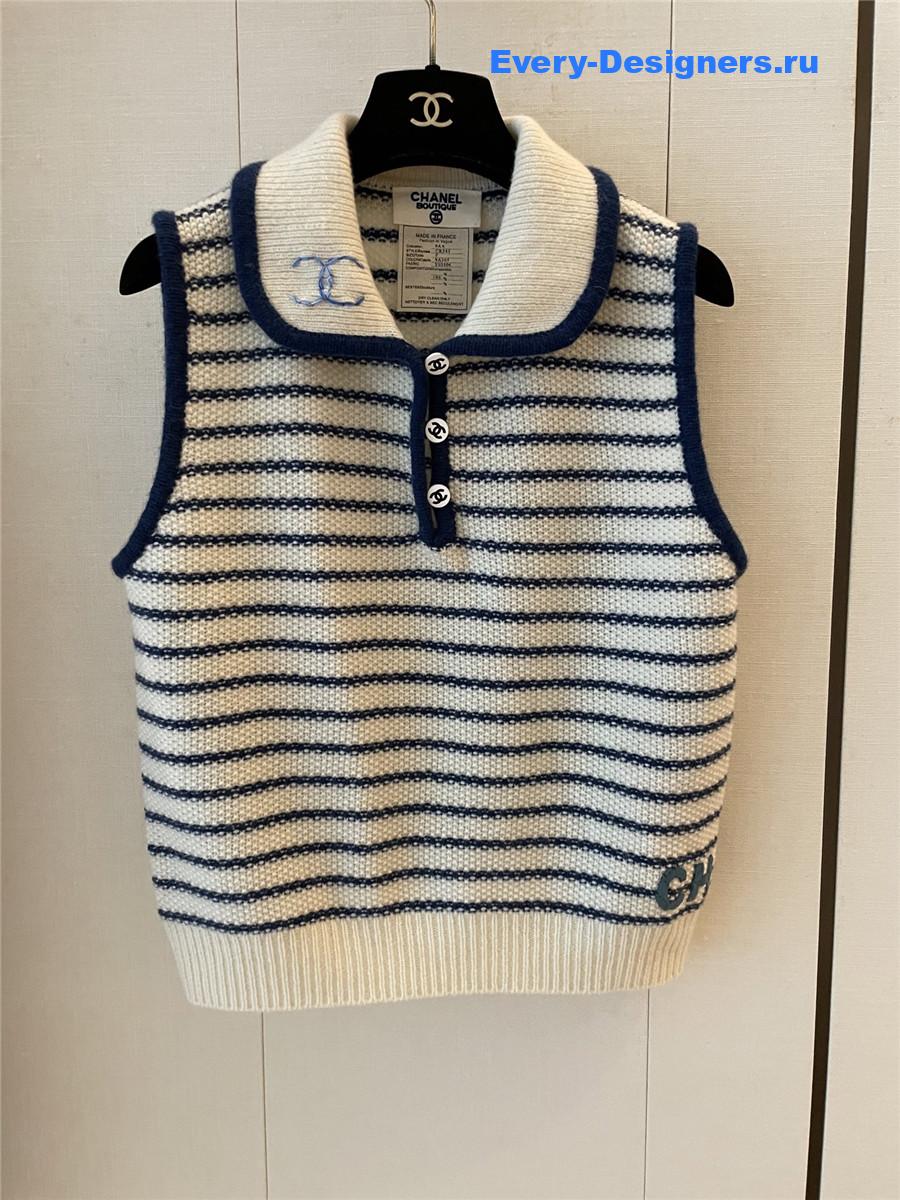 Ch**el cc lapel striped sleeveless vest