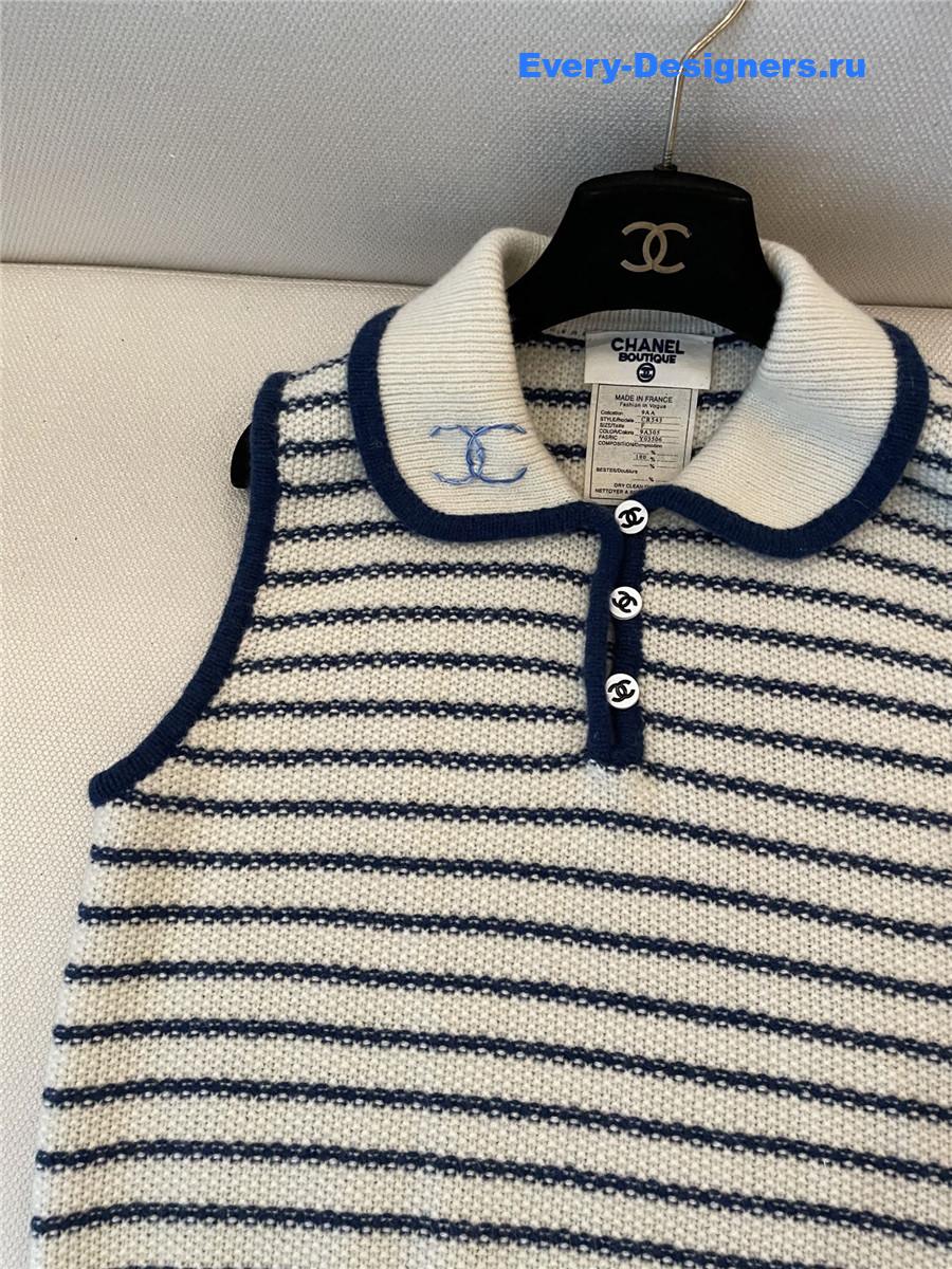 Ch**el cc lapel striped sleeveless vest