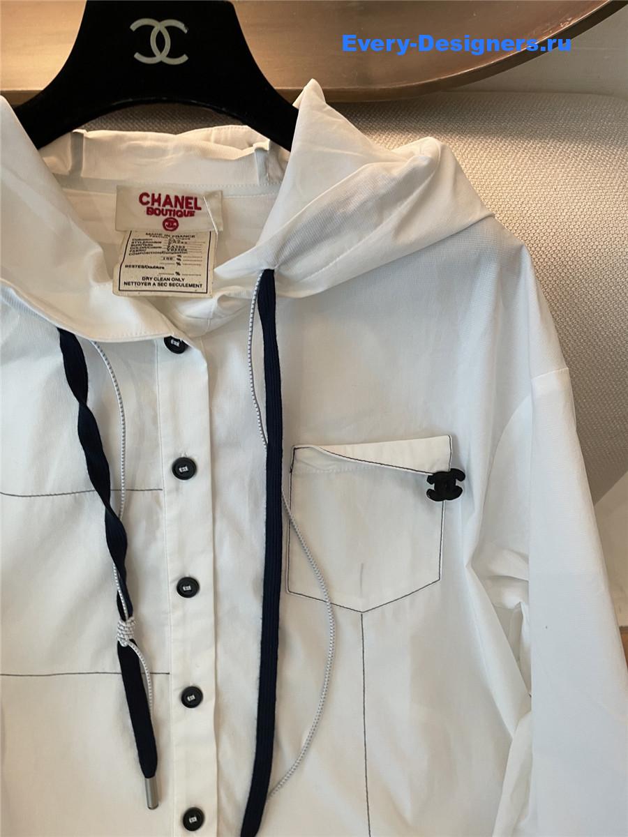 Ch**el white hooded drawstring shirt
