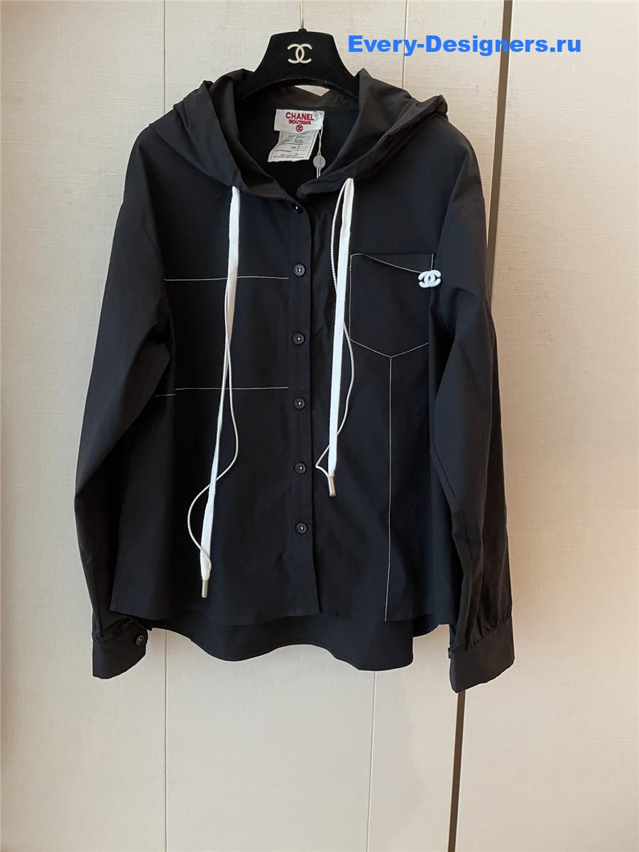 Ch**el black hooded drawstring shirt