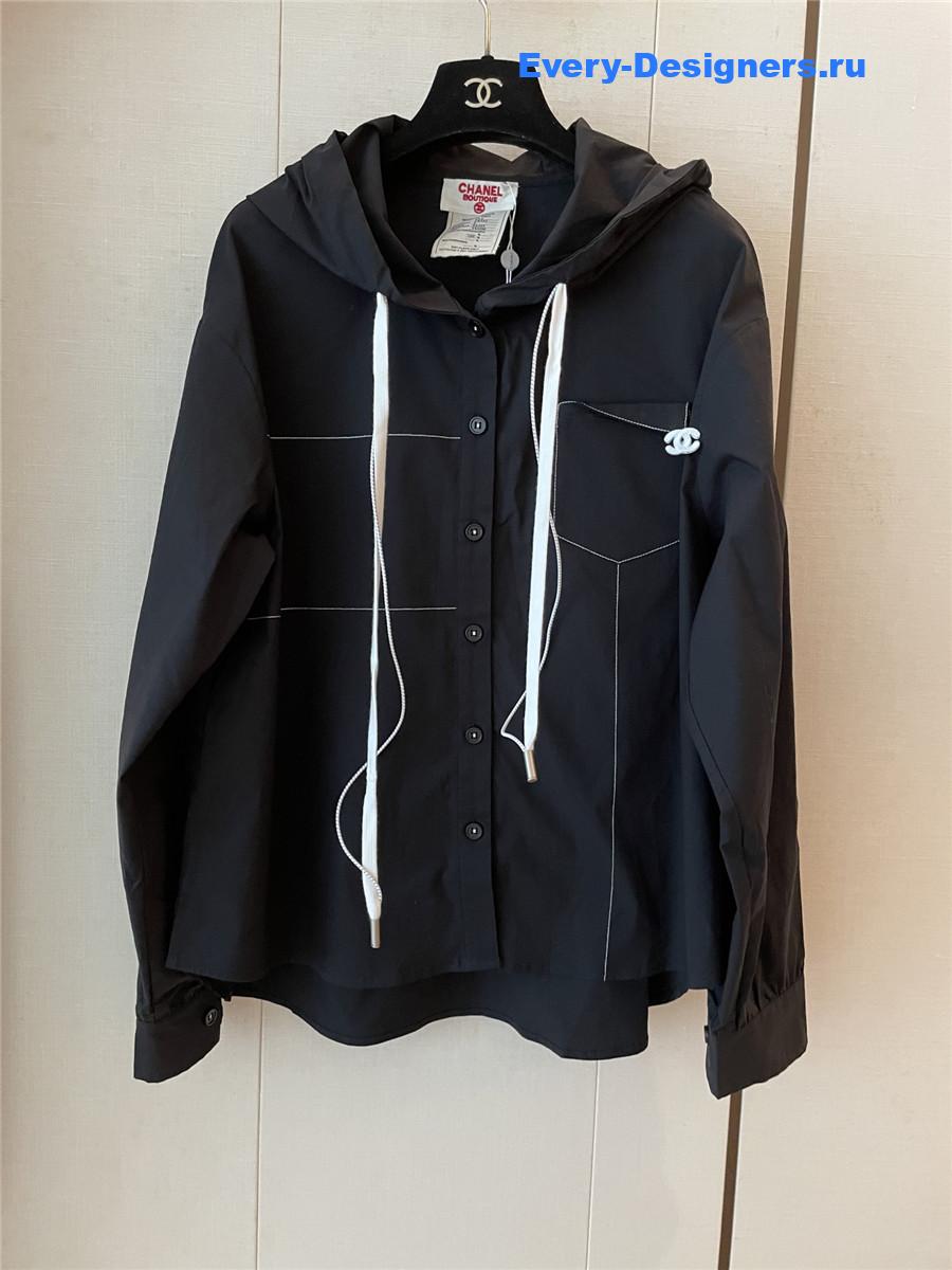 Ch**el black hooded drawstring shirt