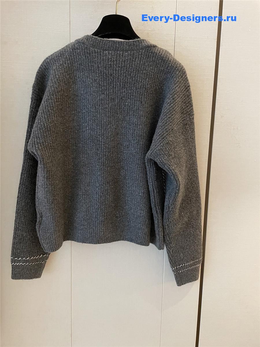 Ch**el v-neck grey wool knitted cardigan