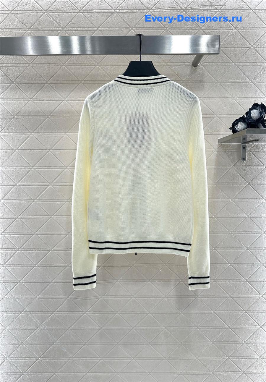 Miu Miu White V-neck striped knitted cardigan