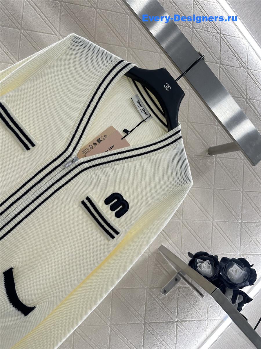 Miu Miu White V-neck striped knitted cardigan