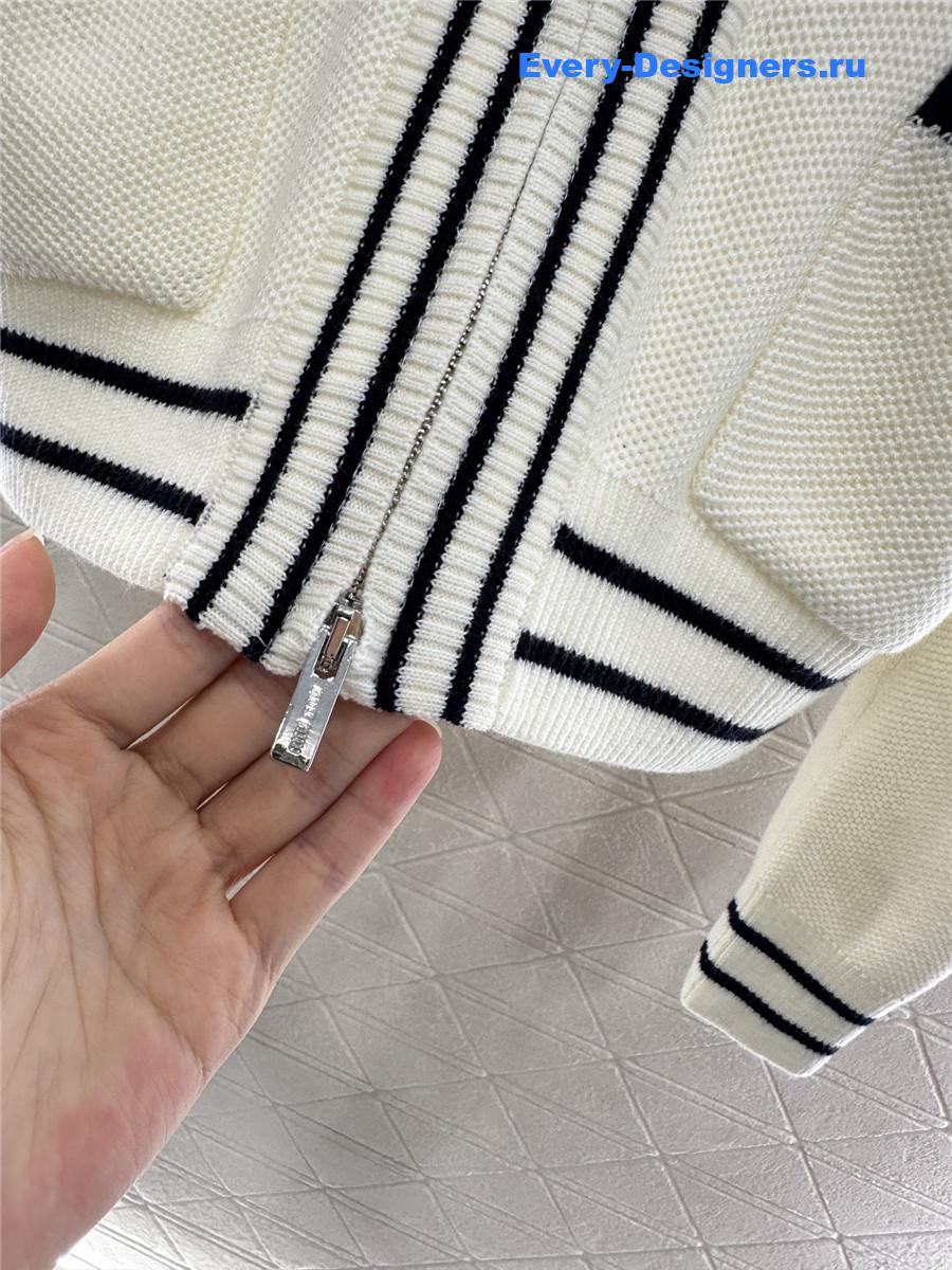 Miu Miu White V-neck striped knitted cardigan