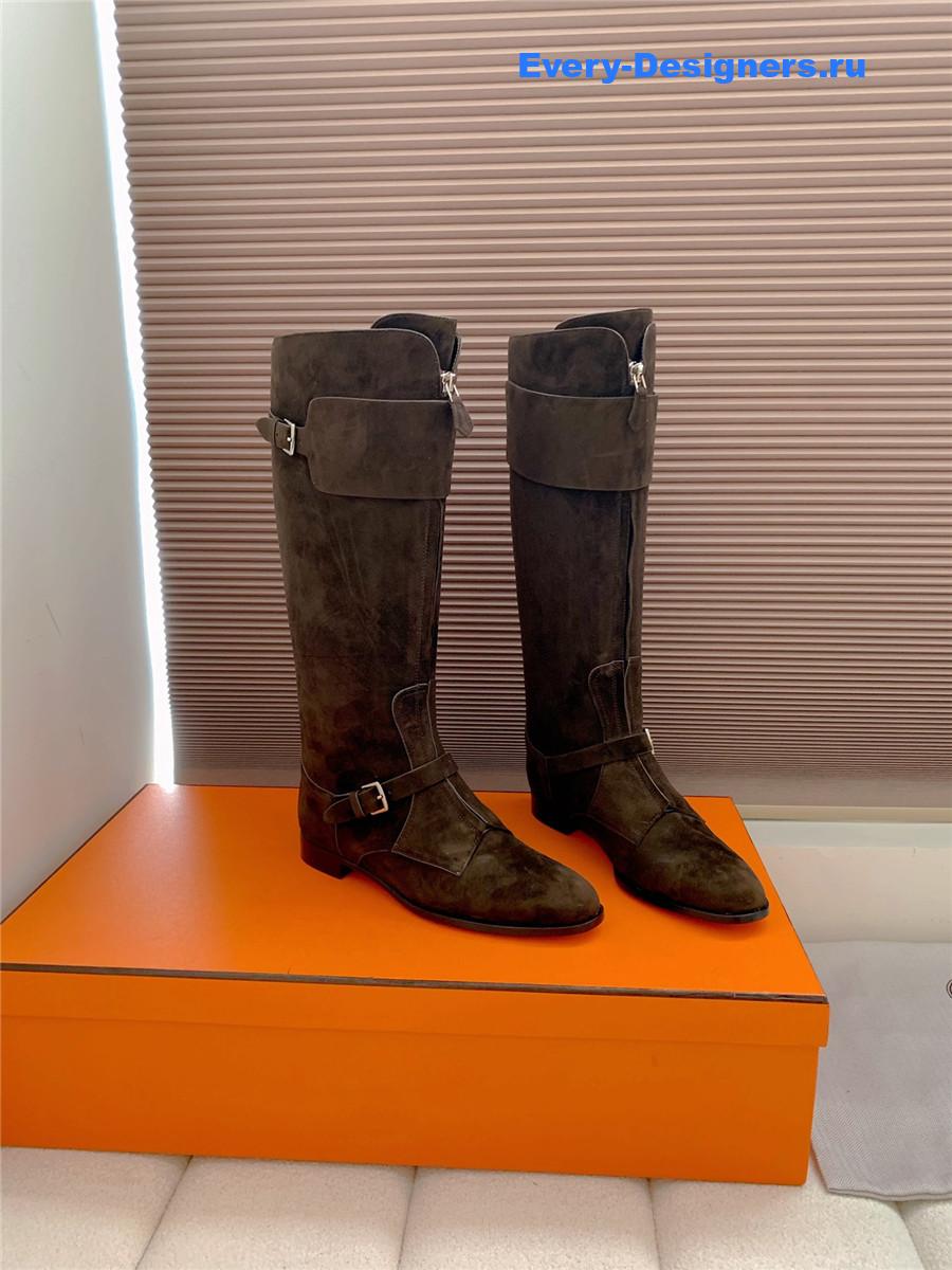 H**me5 dark brown suede front zip riding boot