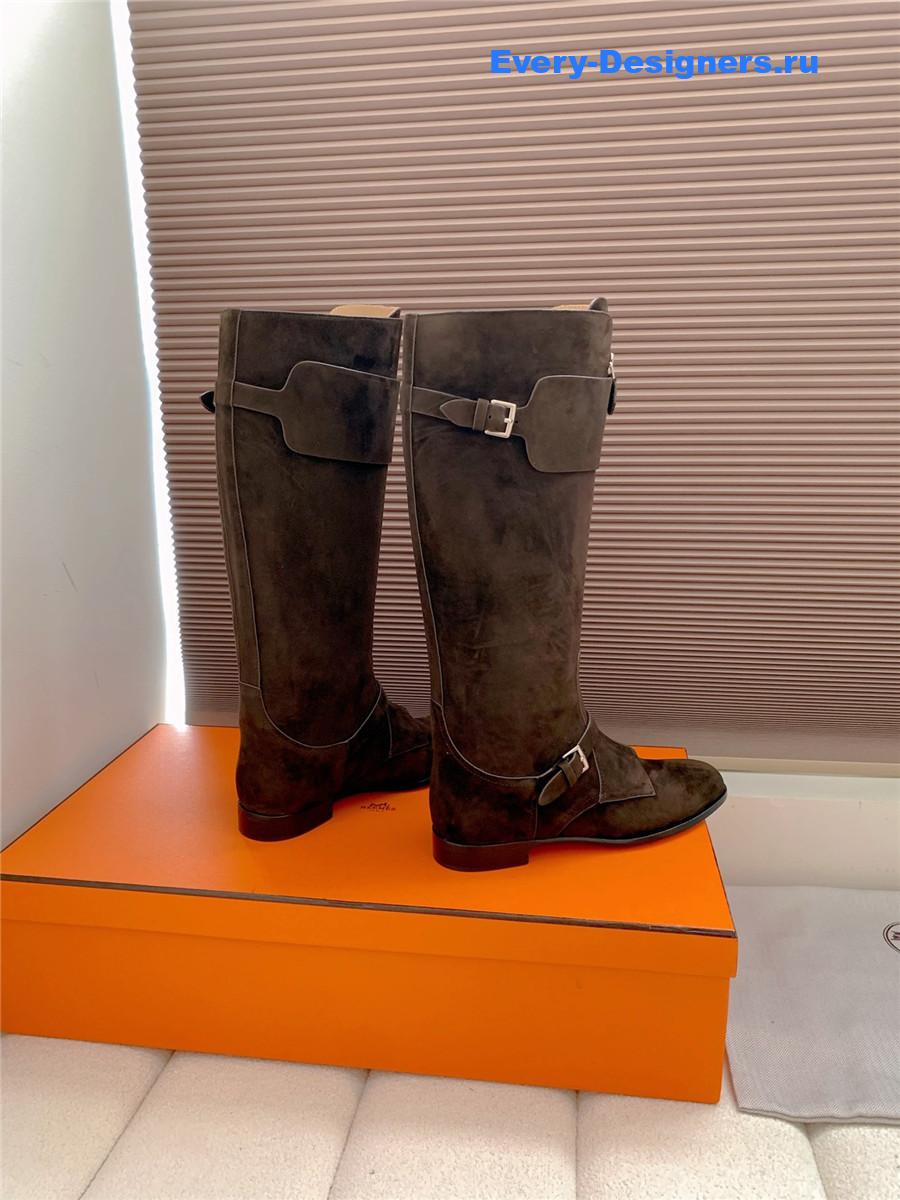 H**me5 dark brown suede front zip riding boot