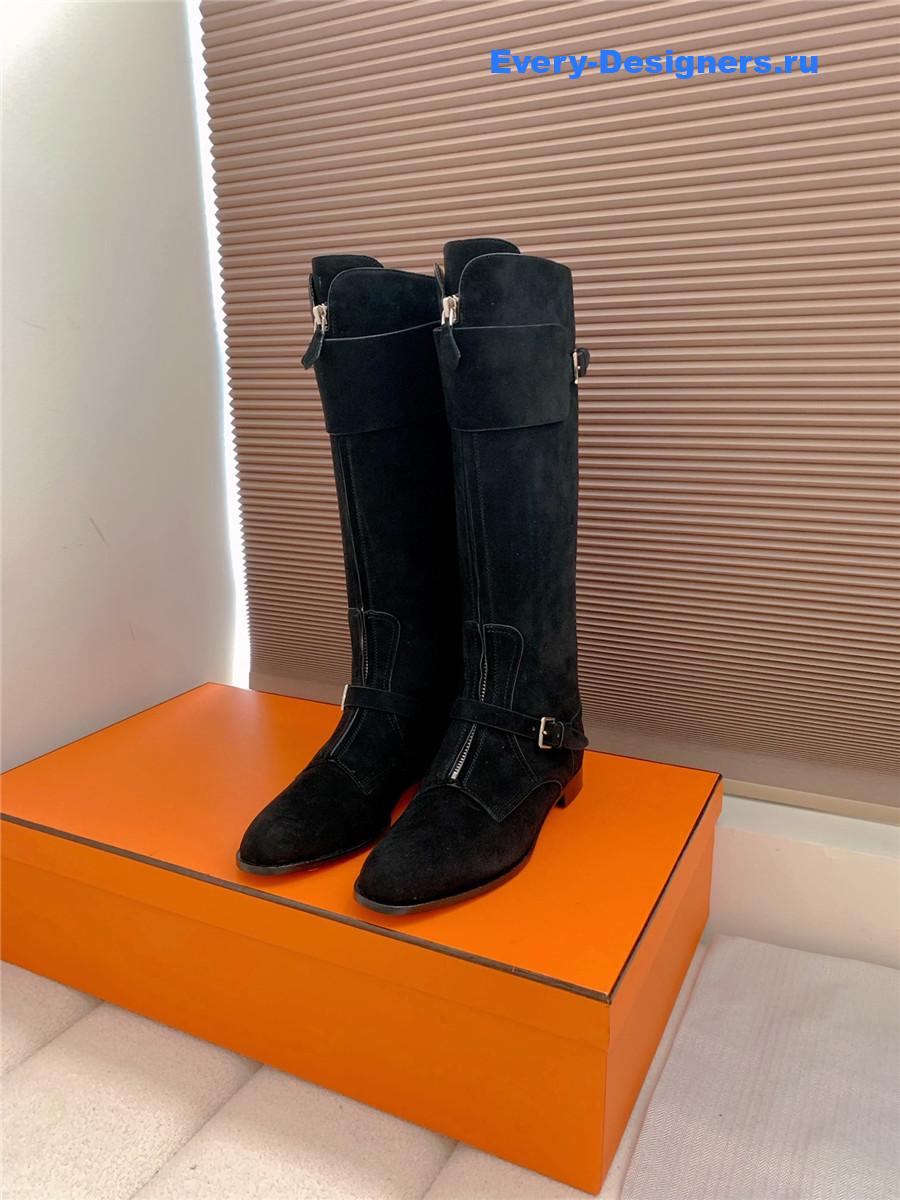 H**me5 black suede front zip riding boot