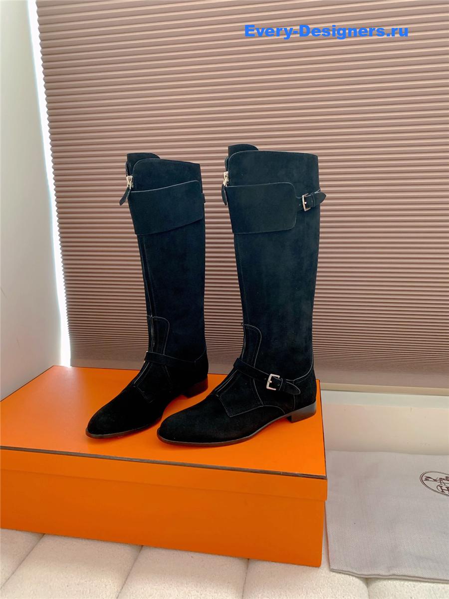 H**me5 black suede front zip riding boot