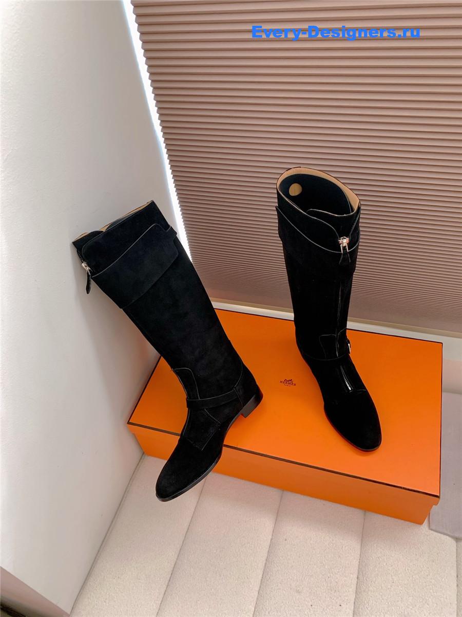 H**me5 black suede front zip riding boot