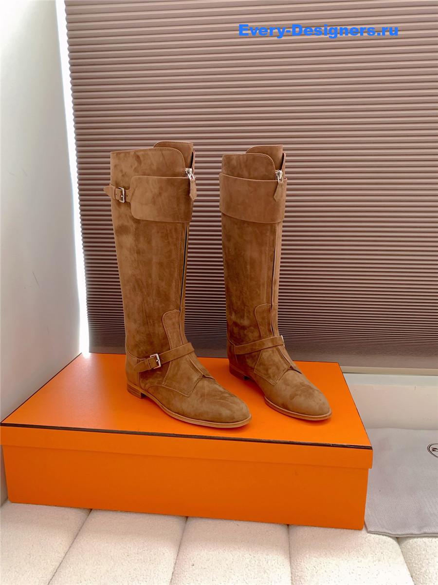 H**me5 brown suede front zip riding boot