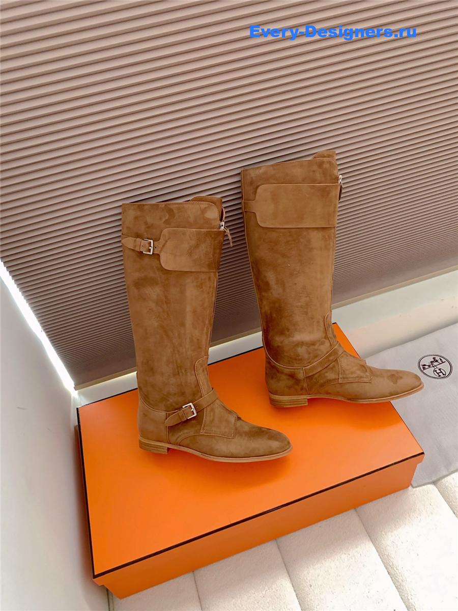 H**me5 brown suede front zip riding boot