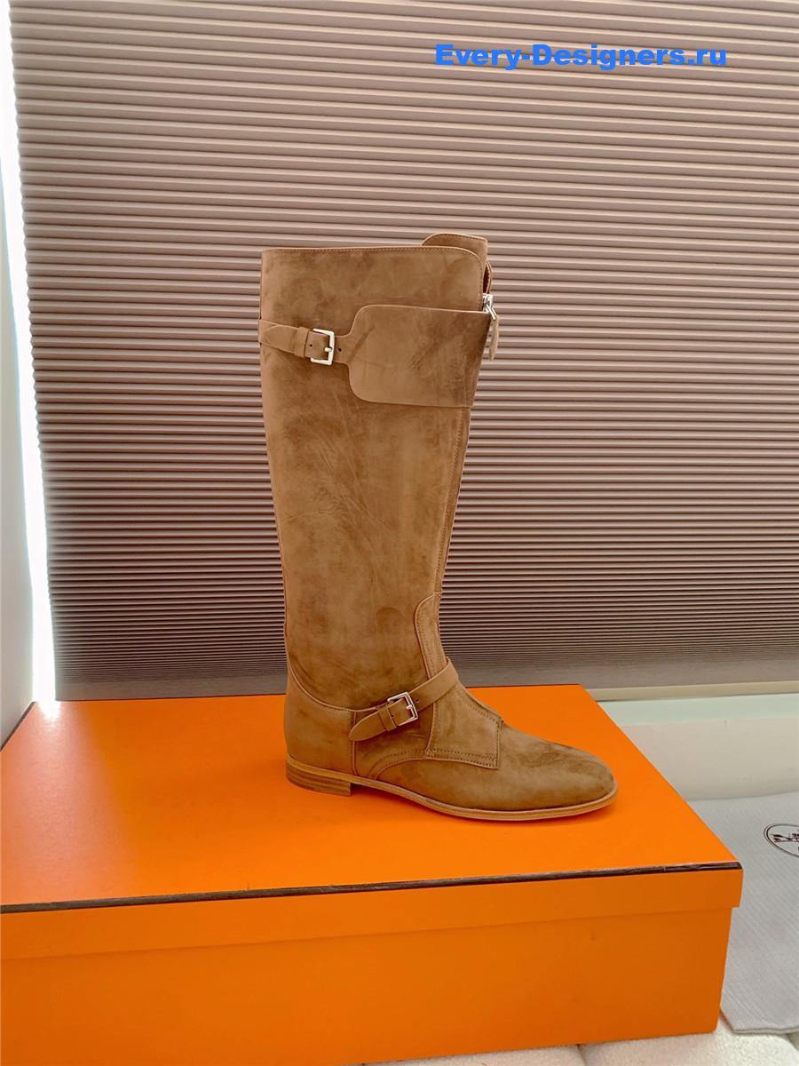 H**me5 brown suede front zip riding boot