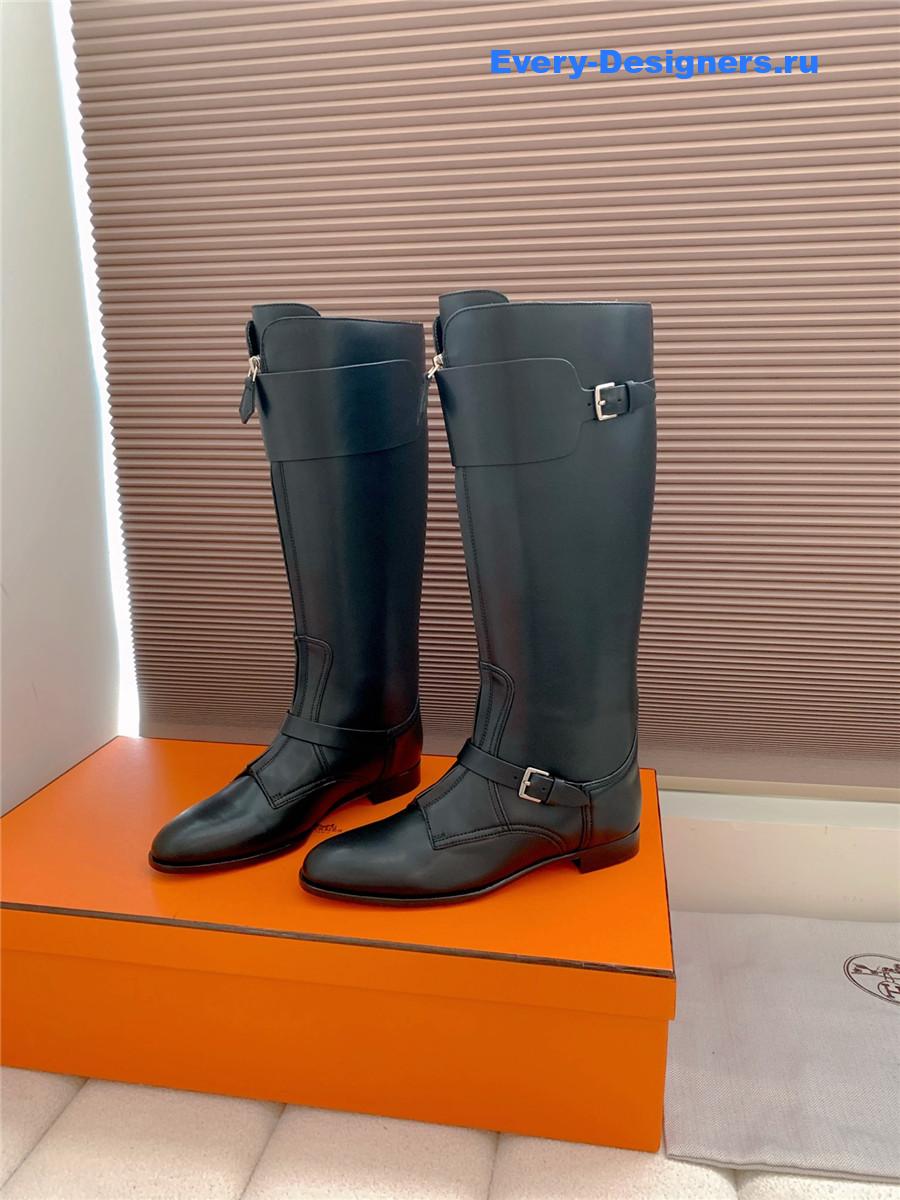 H**me5 black leather front zip riding boot