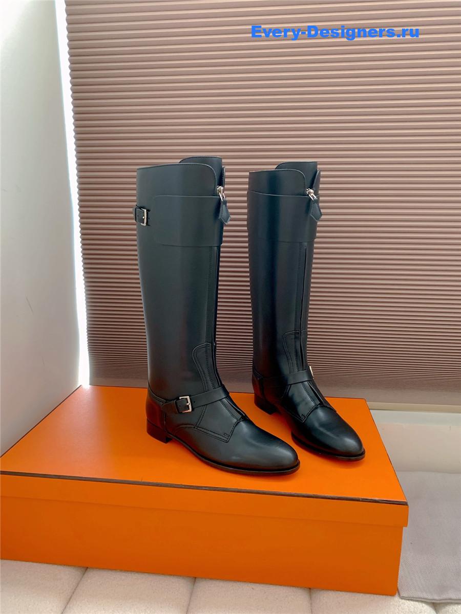 H**me5 black leather front zip riding boot