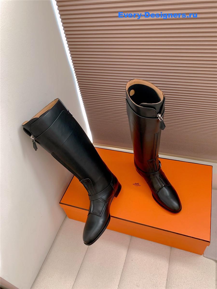 H**me5 black leather front zip riding boot