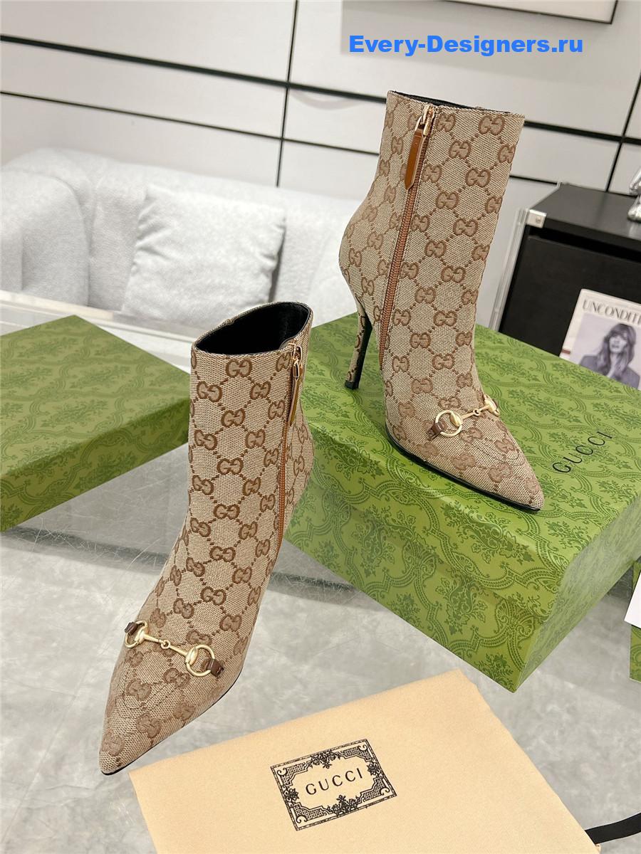 Gvc*1 brown gg canvas horsebit ankle booties