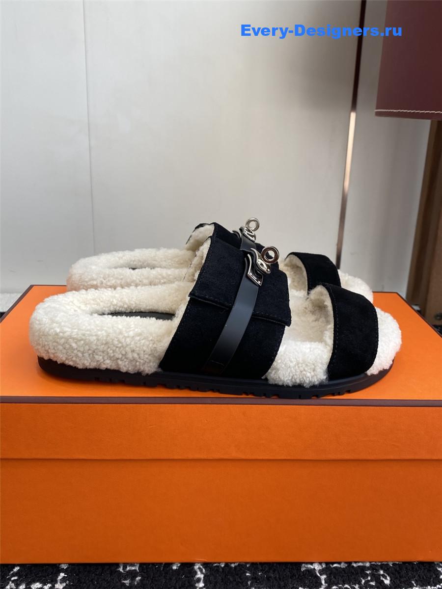 H**me5 black suede sherling chypre sandal