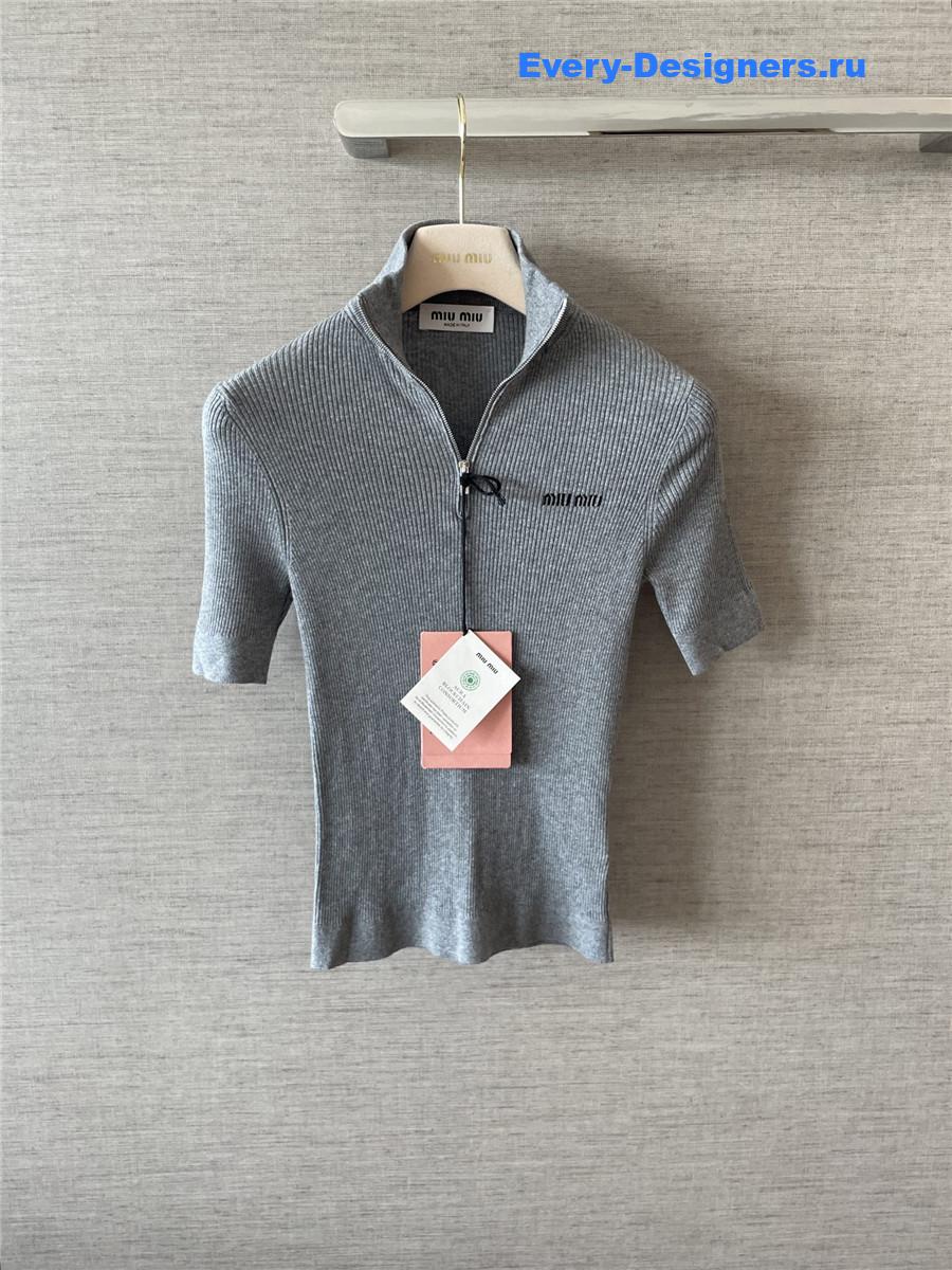 Miu Miu Grey Cotton Half-zipper Sweater