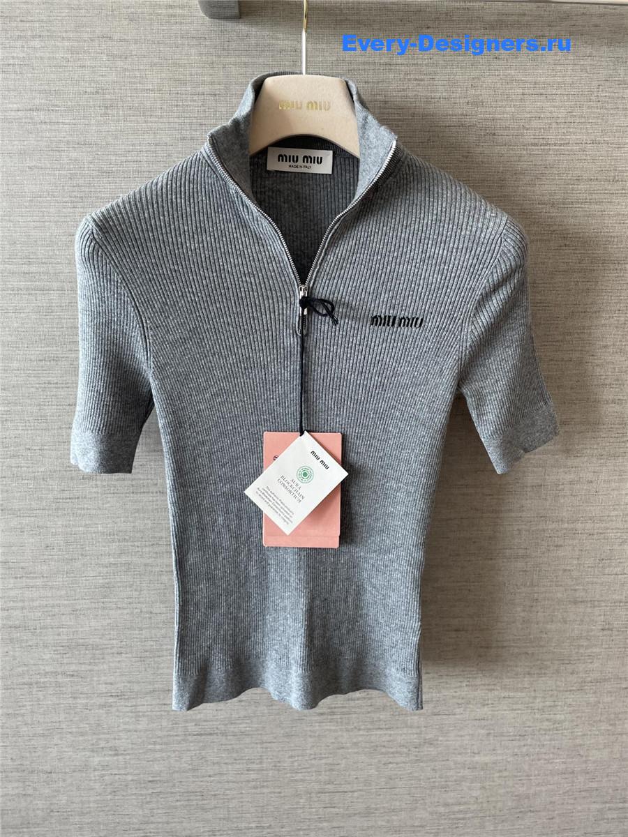 Miu Miu Grey Cotton Half-zipper Sweater