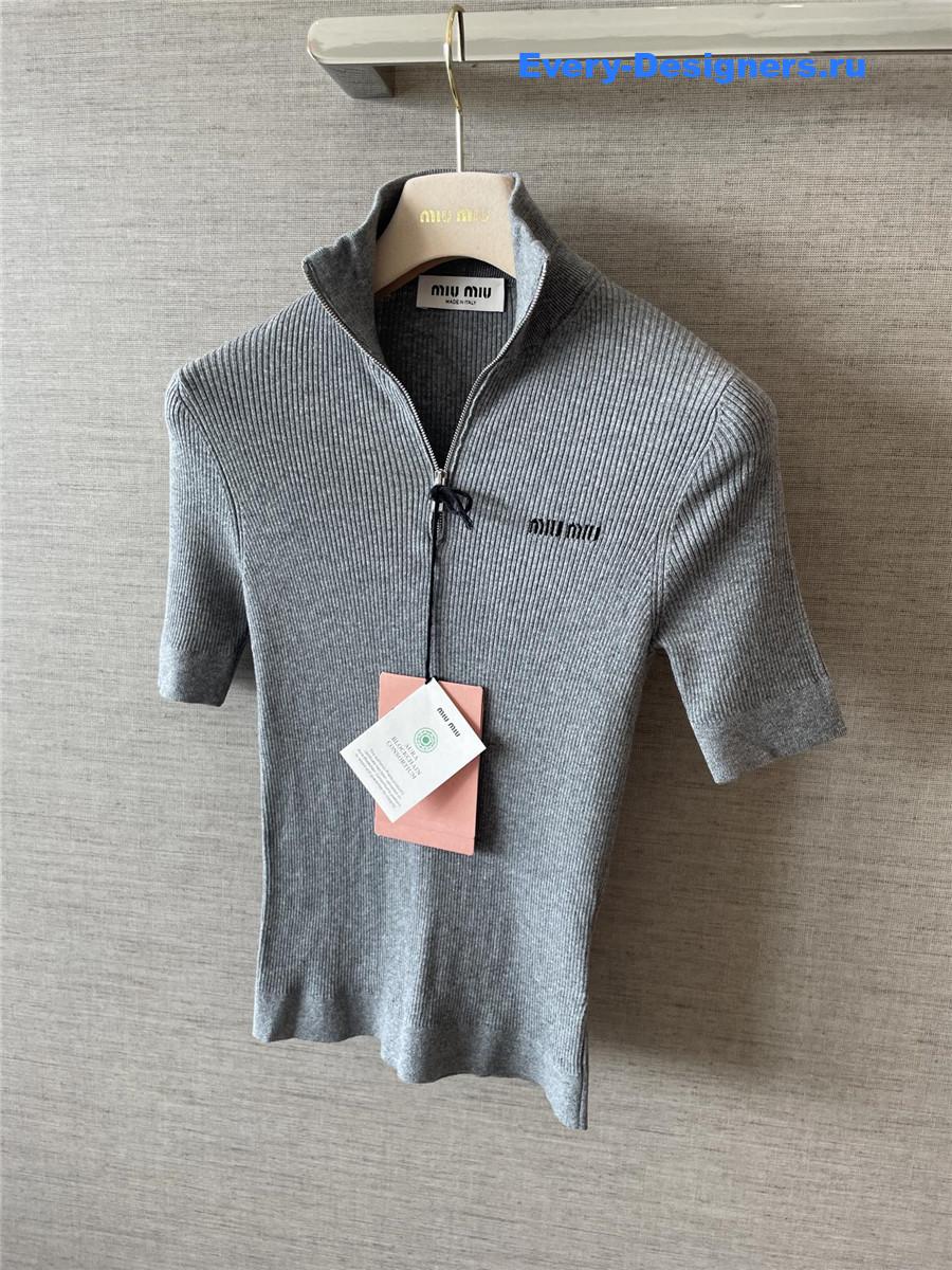 Miu Miu Grey Cotton Half-zipper Sweater