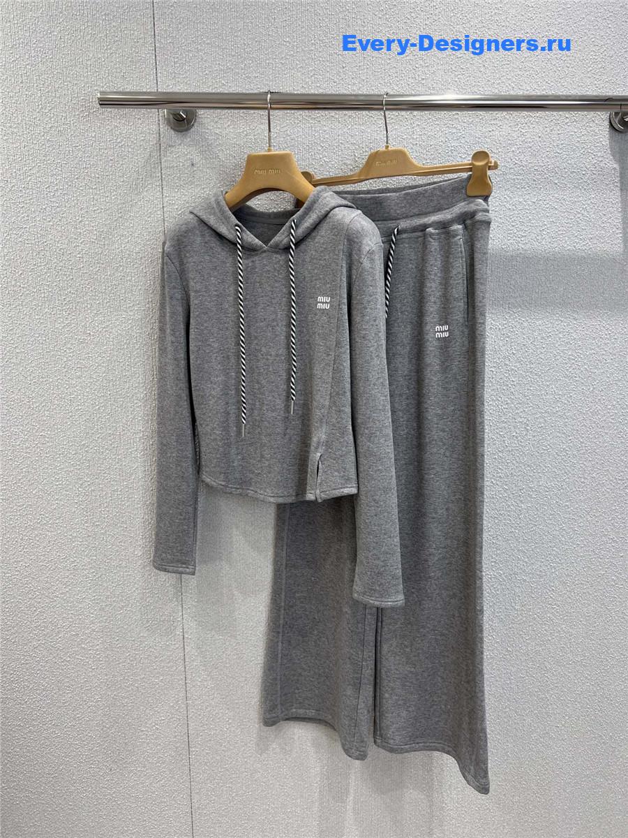 Miu Miu Grey Hooded Sweatshirt & Wide-Leg Pants Set