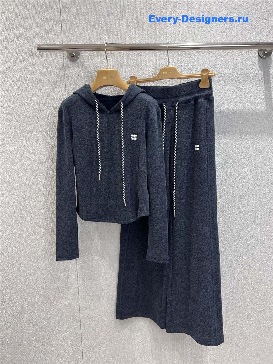 Miu Miu Black Hooded Sweatshirt & Wide-Leg Pants Set