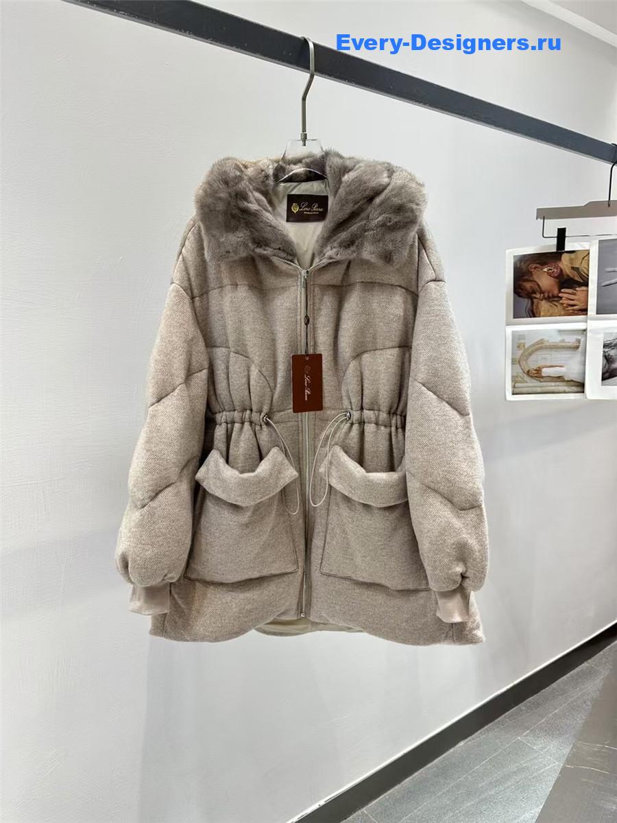 L0r0 P1ana beige mink cashmere crew neck hooded jacket
