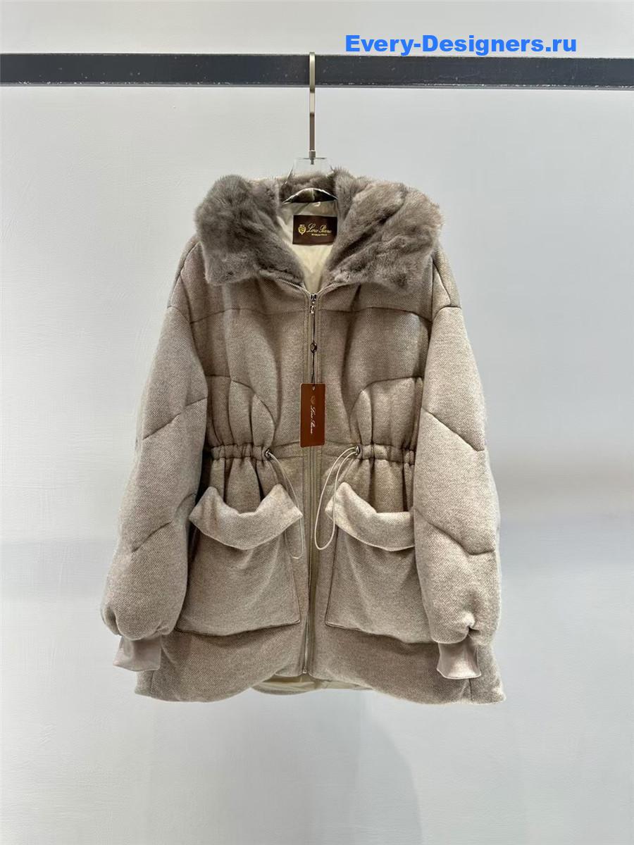 L0r0 P1ana beige mink cashmere crew neck hooded jacket