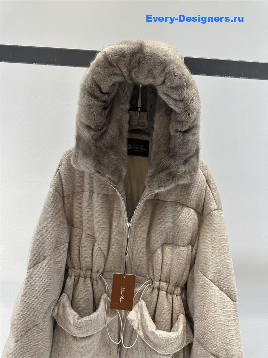 L0r0 P1ana beige mink cashmere crew neck hooded jacket